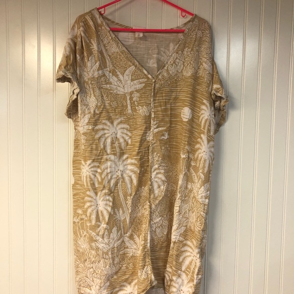 Desmond & Dempsey x H&M Tropical Print V-Neck Coverup Dress Tan Large - Picture 1 of 4